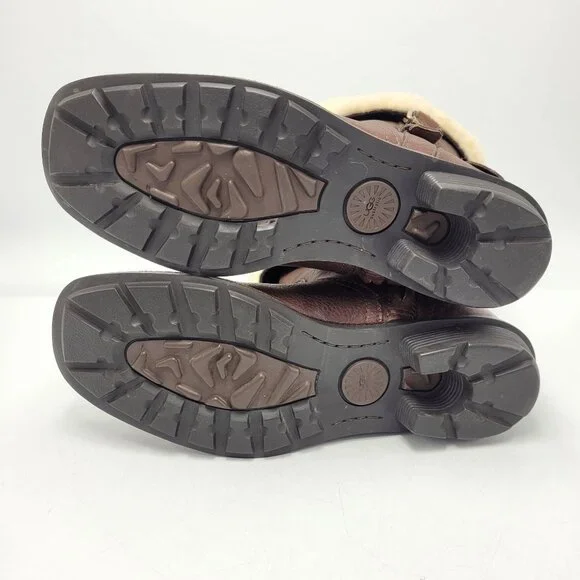 Ugg Bellevue Women's Sz 6.5 Leather & Genuine Sheepskin Wool Winter Boots Brown - Picture 9 of 16